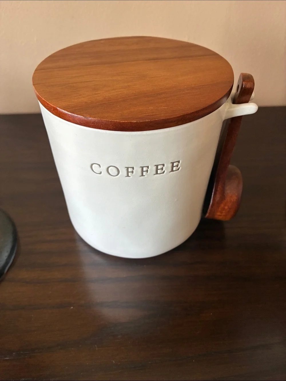 Hearth & Hand White Ceramic Coffee Canister with Wooden Lid and Spoon